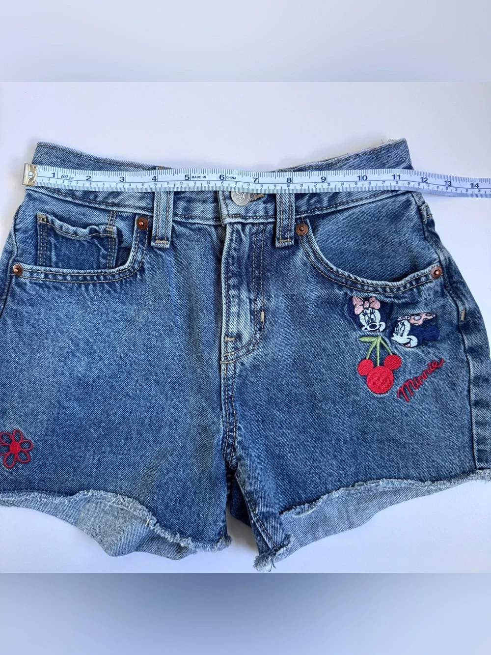Old Navy Blue Minnie Embroidered Denim Shorts Girls Size 10